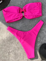 Wrinkled Fishnet Strapless Bandeau Bikini Women Swimsuit Female Swimwear Two-pieces Bikini set High Cut Bather Bathing Suit Swim