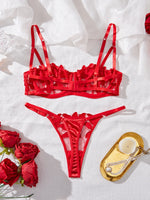 Floral Embroidery Sexy Lingerie Set Women Transparent Bralette Underwire Push Up Bra Panty 2 Piece Set