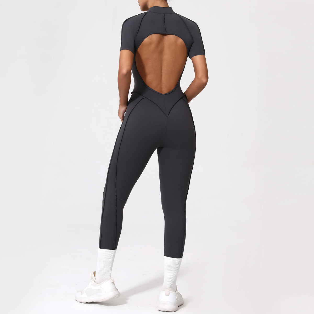 With Zipper Hollow Back Yoga Jumpsuit Sportswear Women Gym Clothes Running Fitness Yoga Backless Bodysuit