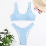 8 Colors High Cut Wrinkled Crinkled Bikini Female Swimsuit Two-Pieces Bikini Set Women Swimwear Bather Bathing Suit Swim V3461C
