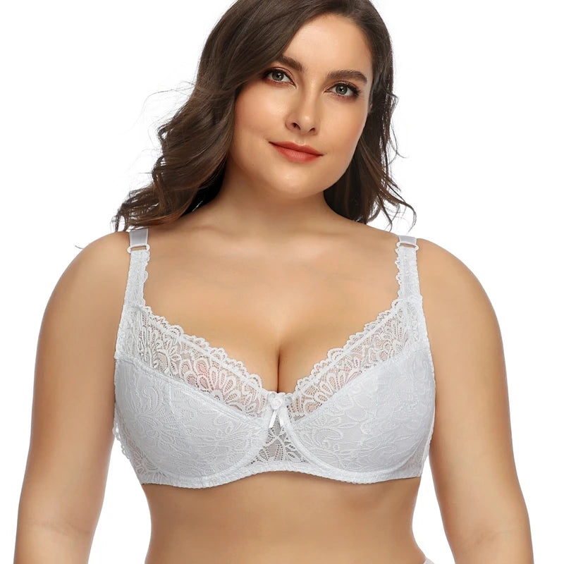 Plain Lace Bra for Woman Plus Size Bra with Wire no Foam Full Cup Lingerie 34E 36E 38D 38E 40D 40E 42D 42E 44E 46E 48E-6003