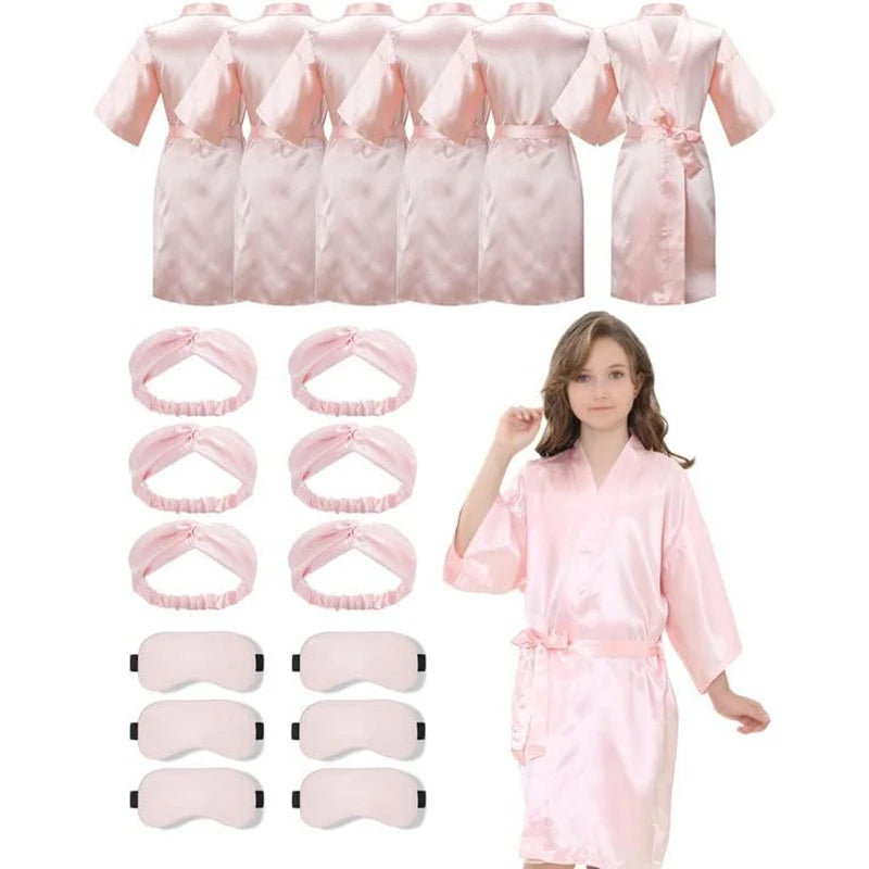 6 Pack Girl Birthday Squad Spa Party Robes with Eye Masks Headband for Slumber Wedding Bridal Flower girl