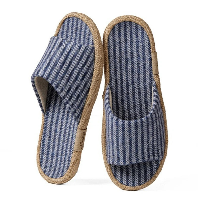 Janpanest Style Cotton Linen Slippers For Womeen Men Leisure House Shoes Striped Style Anti-slip Couples Home Breathable Slides