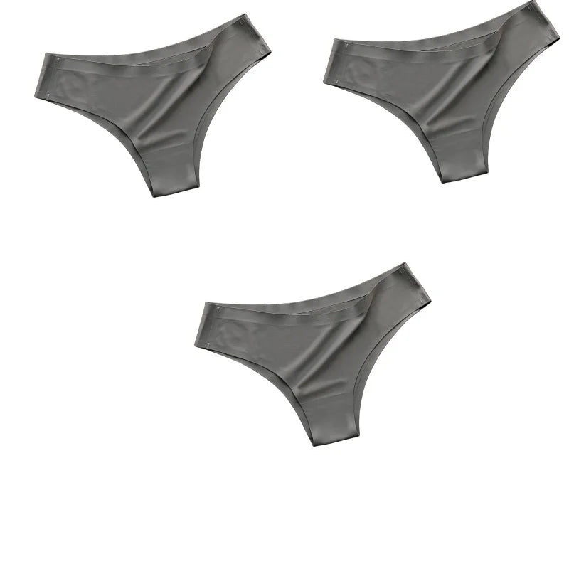 3Pcs/Set Women's Smooth Ice Silk Briefs Low-Rise Ice Silk Brazilian Panties No-Show Breathable Underwear Seamless Bikin