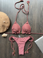 New Red Special Fabric Bikini Set Sexy Women's Hollow Fabric Split Swimsuit Summer Beach Bikini