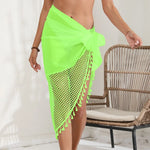 Hollow Long Sarongs Swimsuit Coverups for Women Beach Bikini Wrap Sheer Long Skirt Tassels Chiffon Scarf Cover Ups for Swimwear