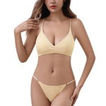 Women Ribbed Triangle Bra And Panties Set Wireless V Neck Thin Strap Bra Low Waist Briefs Ladies Removable Pads Lingerie Set