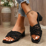 2026 Summer Plus Size High Chunky Heels Modern Sandals Hollow Weave Dressy Outdoor Hot Sale Women's Classics Fashion Slippers