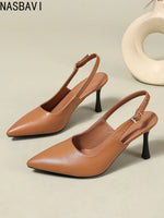 Elegant Women Sandals Pointed Toe 8cm Thin High Heels Sandals Back Buckle Strap Soft Single Party Dress Shoes Big Size 34-45 New
