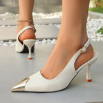 BIGTREE Designer Metal Pointed Pumps Women Sexy Fashion Thin Heels Wedding Banquet Dress Hollowed Out Back Strap Ladies Shoes