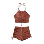 2024 Summer Black Swimsuits Shorts High Neck Bikini Sets Female Swimwear Sports Beach Wear Women's Two-Piece Bathing Suits Pool