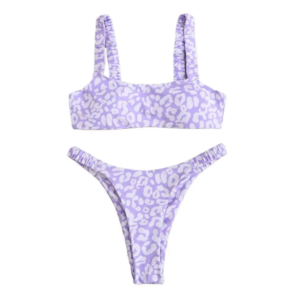 2 Pcs/Set Lady Swimwear Set Leopard Print Quick Dry Women Bathing Suit Slim Fit Wireless Summer Bikini Set For Beach