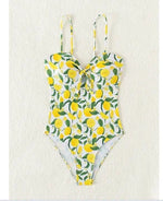 2026 New Yellow Fruit Print Bikini Suspender Backless Sexy One Piece Swimsuit High Waist Hollow Out Beach Vacation Bathing Suit