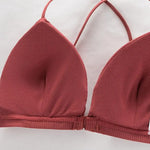 Women Simple Bra Triangle Cup Thin Straps Wrapping Chest Front Buckle Wireless Ribbed Bra Sexy Sports Cross Back Bra