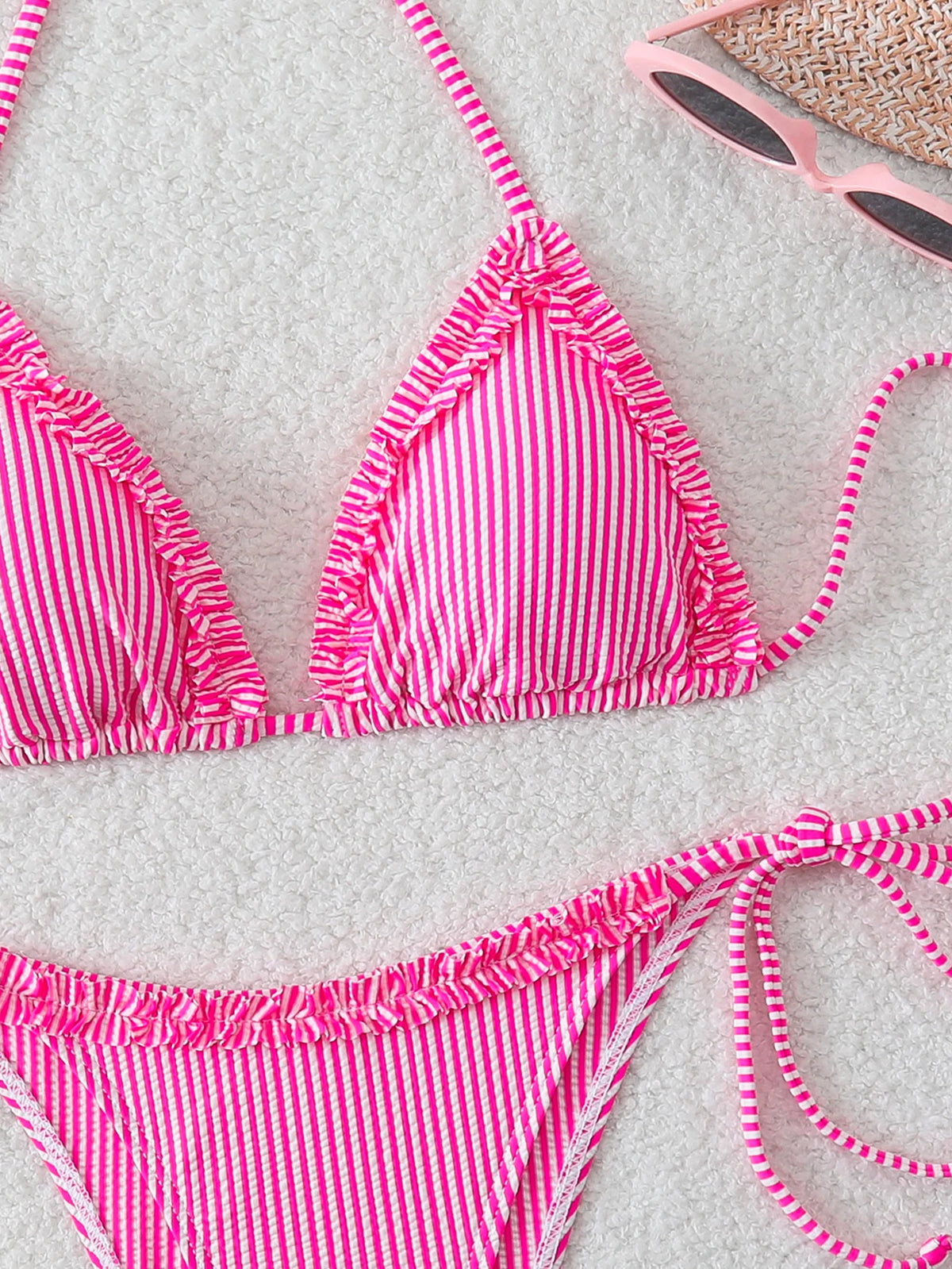 Halter Triangle String Bikinis 2026 Women Sexy Striped Swimsuit RuffleSwimwear Female Bathers Bathing Swimming Swim Suit