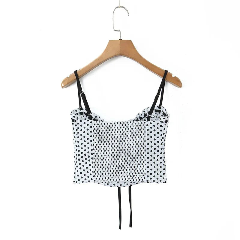Sweet Girly Plaid Polka Dot Print With Drawstring Tie For Vacations Red Gingham With Bow Scallop Trim Fitted Bustier Style X6P8