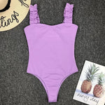 Ribbed Ruffled Frilled Trim Female Swimwear One Piece Swimsuit Women Monokini High Leg Cut Bathing Suit Swim Bodysuit Beach Wear