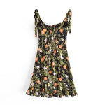 French Style Vintage Lemon Leaf Printed Green Dress Sexy Slip Midi Sleeveless Tank Dress Chiffon Women Holiday Elegant Dress