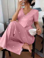 Autumn Winter Women's Sleepwear Short-Sleeve Tops and Ribbed Trousers Pajamas Set Casual Homewear Loungewear