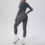 New Women Yoga Set Solid Color Double-Sided Brushed Bare Feel Short Long-Sleeve Jacket Tight Pants Running Fitness 2-Piece Set