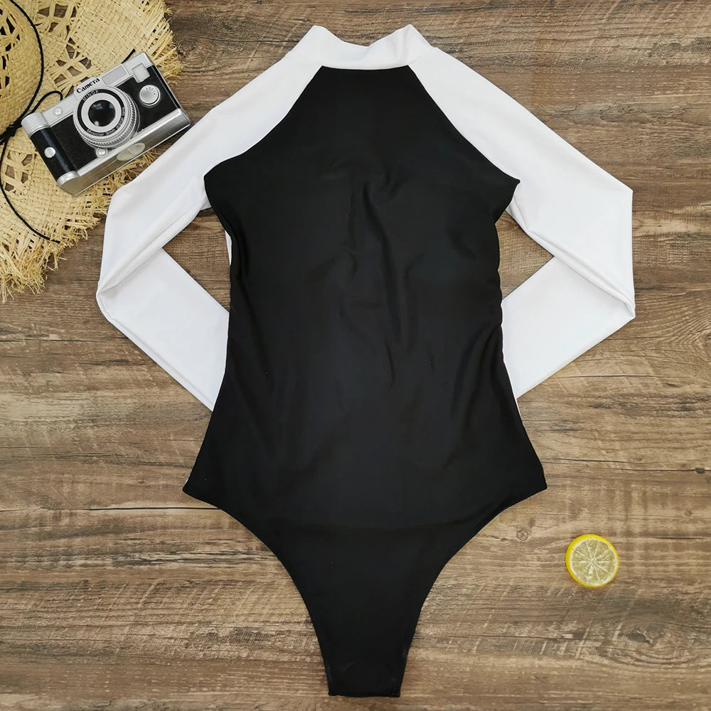 2026 Surfing Sport Swimsuit Long Sleeves Women One Piece SwimsuitSwimwear Solid Monokini Bathing Suit Tropical Bodysuit Female