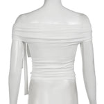 Korean Style Solid Color Women's Top Casual Slash neck Crop Top Fahionable Slim Fit White Tee Lady Summer Night Out Dress up