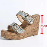 Summer Bohemian 2 Buckle Adjustable Straps Espadrille Wedge Sandals Women Leisure Roma Platform Beach Vacation High Heels Shoes