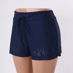 Women Swimming Shorts Solid High Waist Elastic Swim Bottom Flower Hollow Out Swim Trunk Loose Fit Swimming Workout Gym Bottom