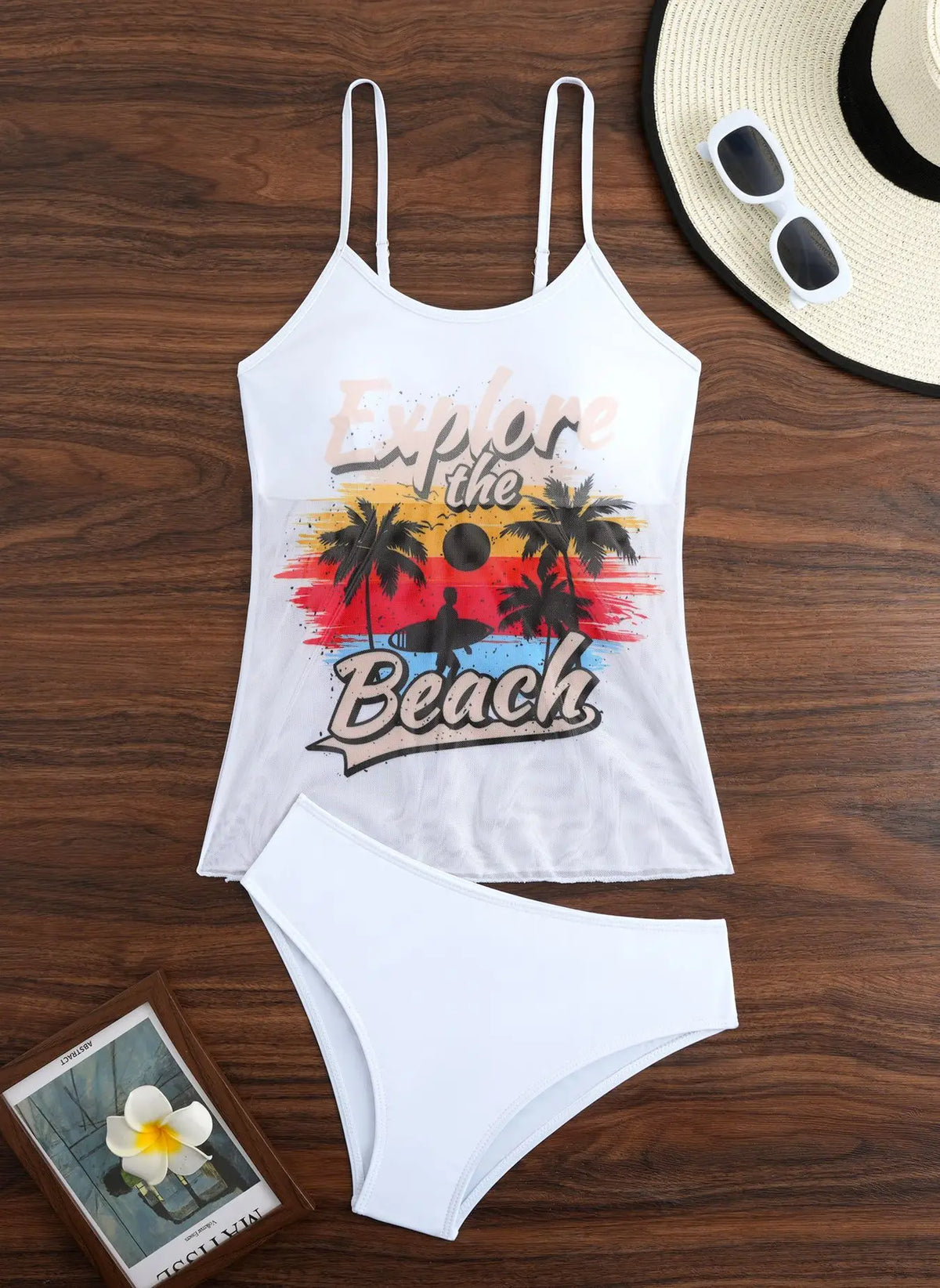 Summer Swimwear for Women Tankini Sets Swimsuit Vintage Padded Mesh Bathing Suit Print Beachwear Female Women's Swim Wear 2025