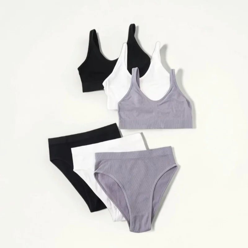 Women Seamless Bra Set Sexy Lingerie Wire Free Push Up Brassiere Bralette Unlined Female Crop Top High Rise Briefs Underwear Set