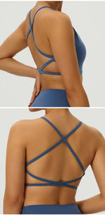 Sexy Soft Fitness Sport Bra Spaghetti Strap Cross Back Hollow Women Top Tight Gym Yoga Underwear Athletic Workout With Chest Pad