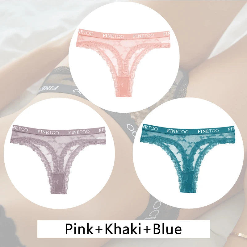 New 3Pcs Lace Thongs Women Floral G-string Underwear Trendy Letter T-Back Underpants Sexy Low Waist Bikini Panties Ladies Panty