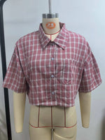 Casual Shirts Shirts & Blouses Women's Clothing Simple Style Street Personality Contrast Lattice Quarter Sleeves Fashion Trendy