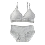 Women Padded Bra And Panties Set Low Waist Briefs Wire Free Bra Female Solid Color Underwear Sexy Lingerie Set One Size