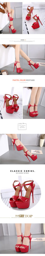 Women's High-Heeled Sandals 15cm Super High Heels Thin Heels Waterproof Platform One-Button Strap Sexy Women's Shoes 2026