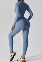 Half zip integrated long yoga jumpsuit solid color sexy long sleeved integrated sportswear for women