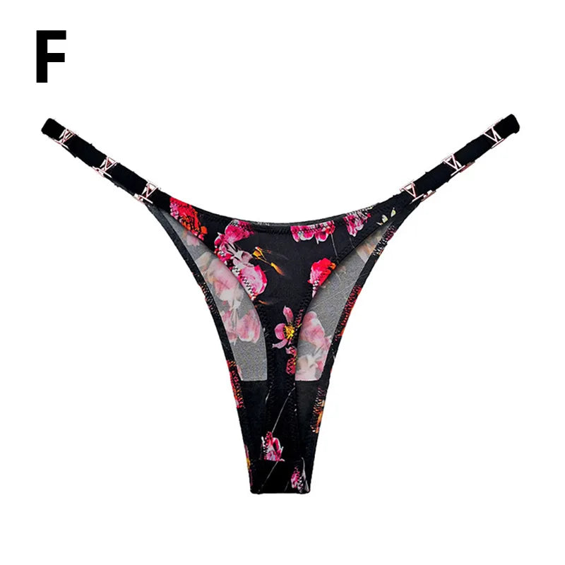 Sexy Thong for Women Underwear Briefs Seamless Panties Flower Low Rise Luxury Metal Buckle G String Bikini Girls T Pants Panty