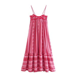 Foridol Crochet Bohemian Summer Dress for Women Spaghetti Strap Red Vintage Tassel Beach Dress Maxi Long Casual Sundress Autumn