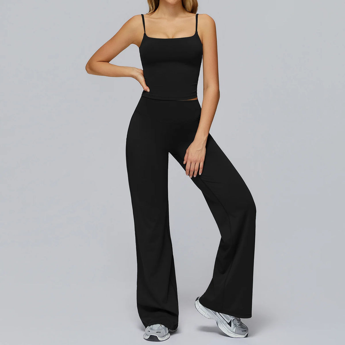 Yoga Suit Gym Fitness Set Hanging Neck Slim Sports Tank Top High Waist Wide Leg Pants Tracksuit Outdoor Running Athletic Wear