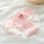1-Pack Kawaii Bear Print Cotton Panties Women's Breathable Underwear Peach Blush Gingham Ruffled Briefs Low Rise Ladies Lingerie