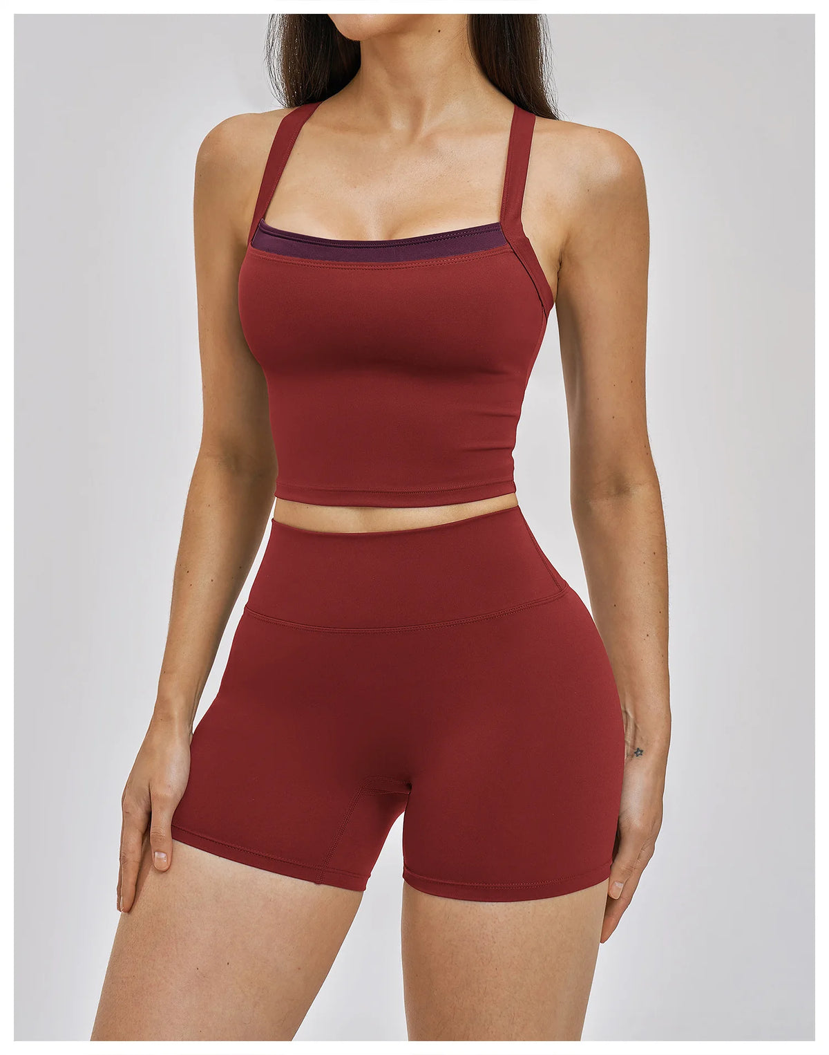 Naked Yoga Suit Workout Clothes Women Back Cross Shockproof Slim Sports Tank Top High Waist Short Fitness Suit Athletic Wear