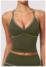 Summer Back I Shaped Sports Bra Sexy Deep V Neck Contrast Color Slimming Yoga Tank Top Outdoor Workout Fitness Gym Running Vest