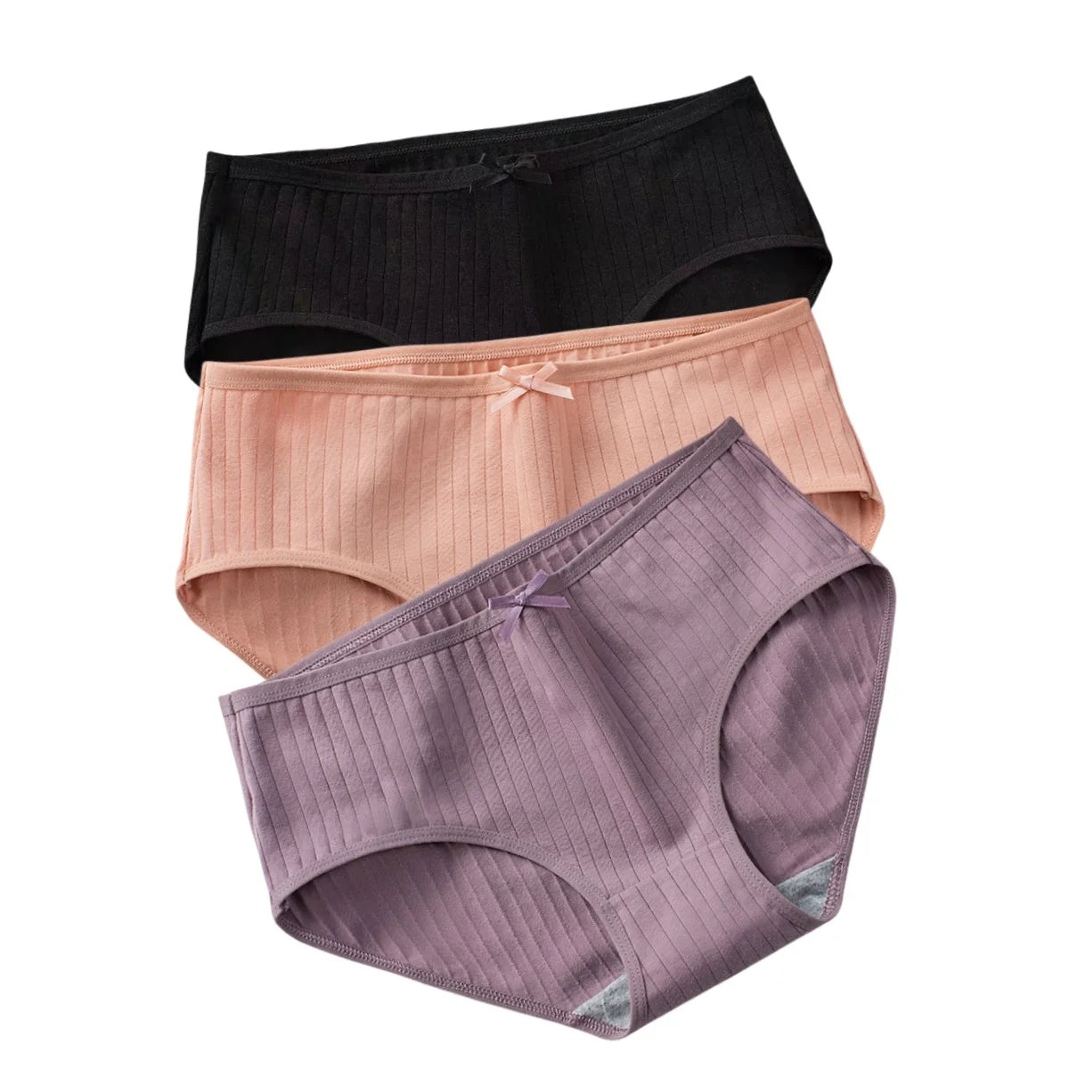3Pcs/Set Cotton Panties Low Waist Briefs Solid Color Lingerie Women Underpants Comfy Breathable Underwear Intimates
