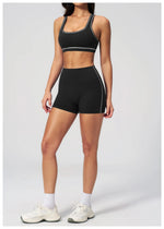 Summer New Color Contrast Yoga Set Women Tight I-shaped Back Sports Bra Versatile Fitness Suit High Waist Shorts Workout Clothes