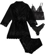 2025 New Women's Pajama Fashion 4-Piece Set Lace Satin Strap Sexy Pajama Set Dress Skin Friendly Comfortable Casual Pajama Skirt