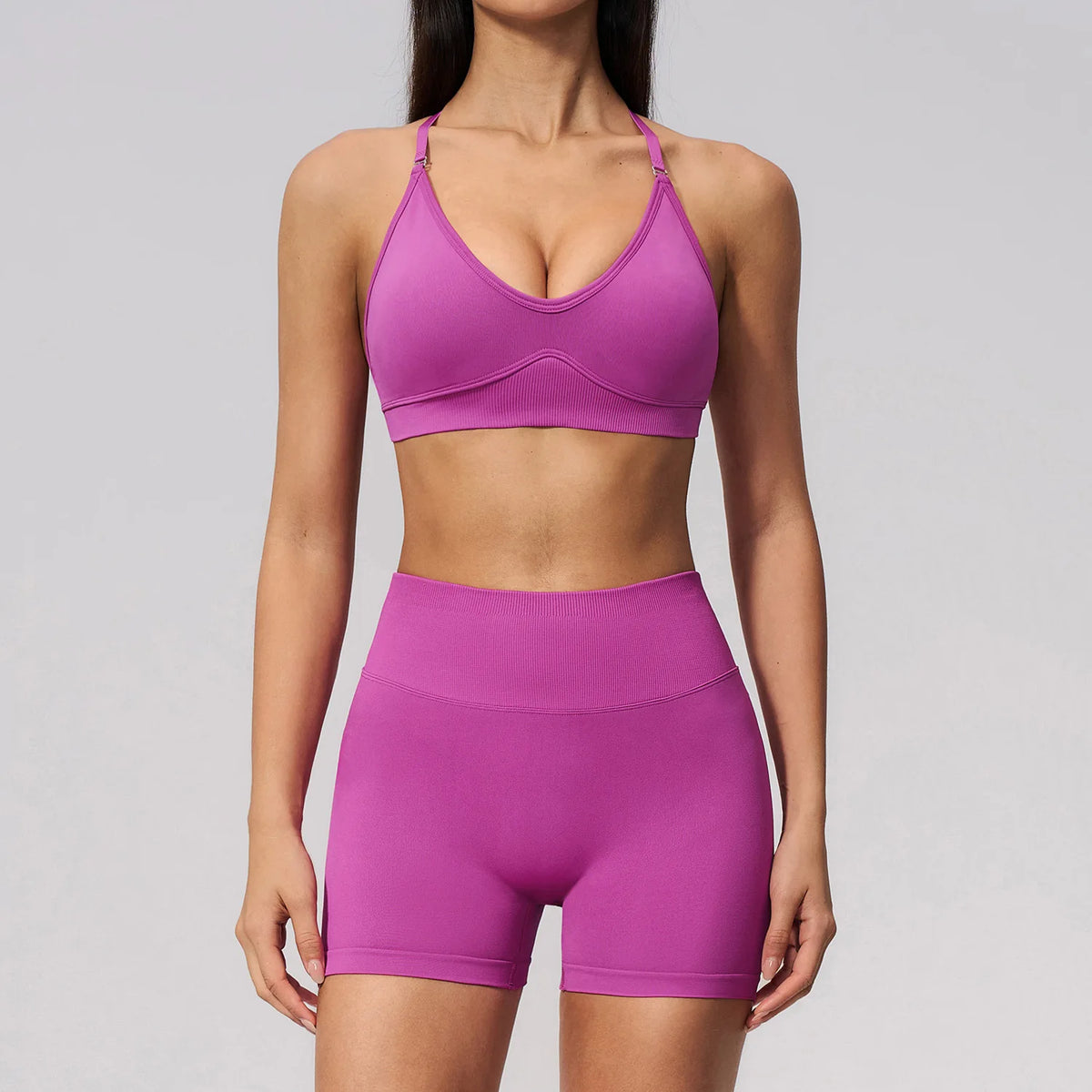 Seamless Yoga Excersize Sets Women Cross Back Sports Bra Tracksuit Workout Clothes High Waist Hip Lifting Shorts Fitness Suits