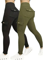 1/2 Pcs Women's Fitness Pants: High-Waisted Flared Cargo Pants With Pockets, Shaping and Tummy-Control Fitness Pants.