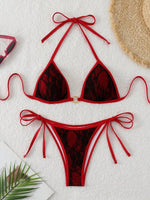 Embroidery Mesh Lace Halter High Cut Bikini Female Swimsuit Women Swimwear Two-pieces Bikini Set Bather Bathing Suit Swim Beach