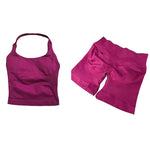 Yoga Sets Women Gym Clothes Longline Strappy Top High Waist Shorts Activewear 2 Piece Set Fitness Suit Running Workout Suits