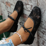 Plus Size 43 Women Fashion Ballet Flats Breathable Laces Square Toe Spring Summer Flat Shoes For Female Daily Walking Loafers